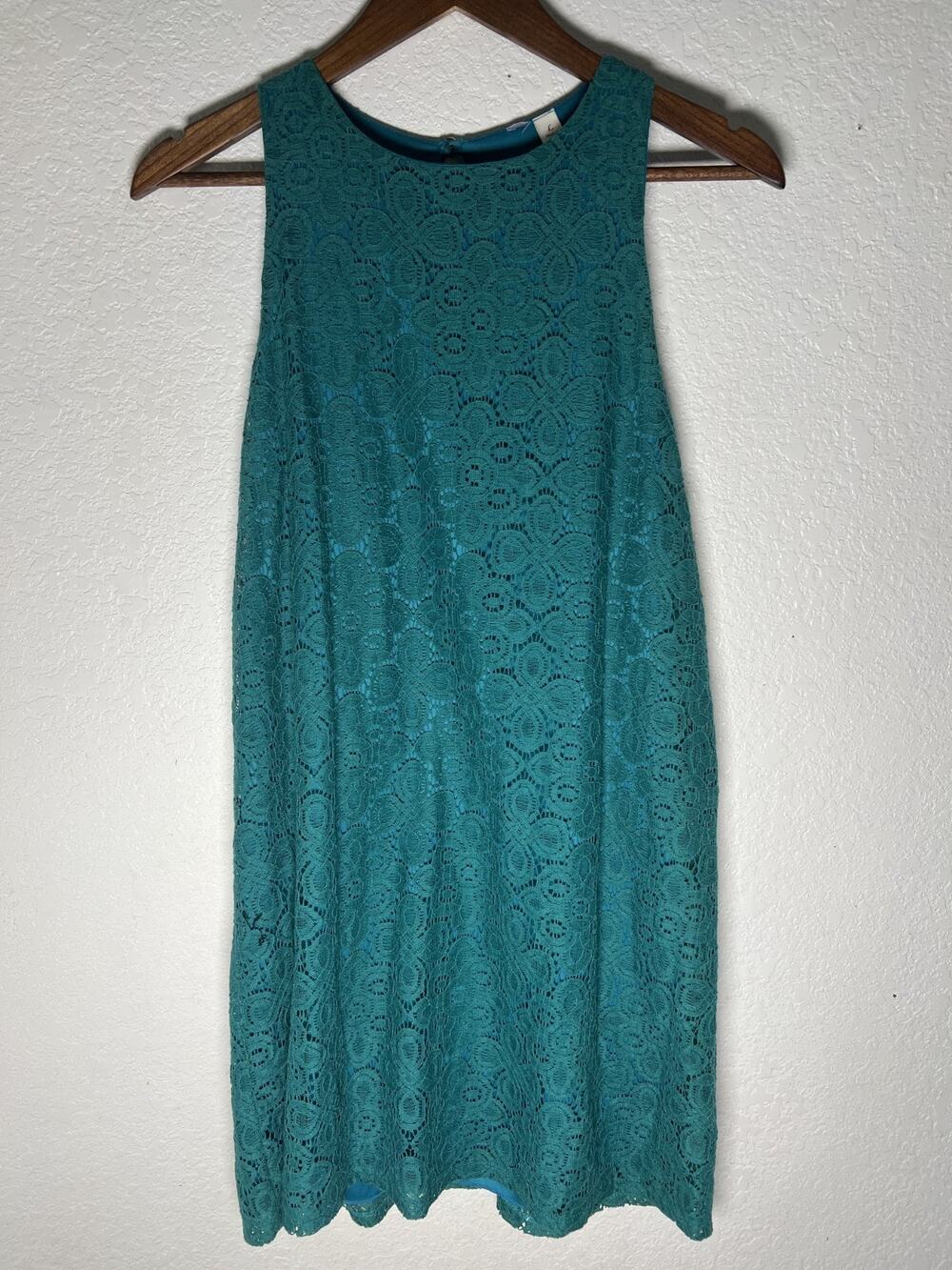Womens Teal Lace Dress Large Sleeveless Midi Crochet Boho Summer Wedding Dress